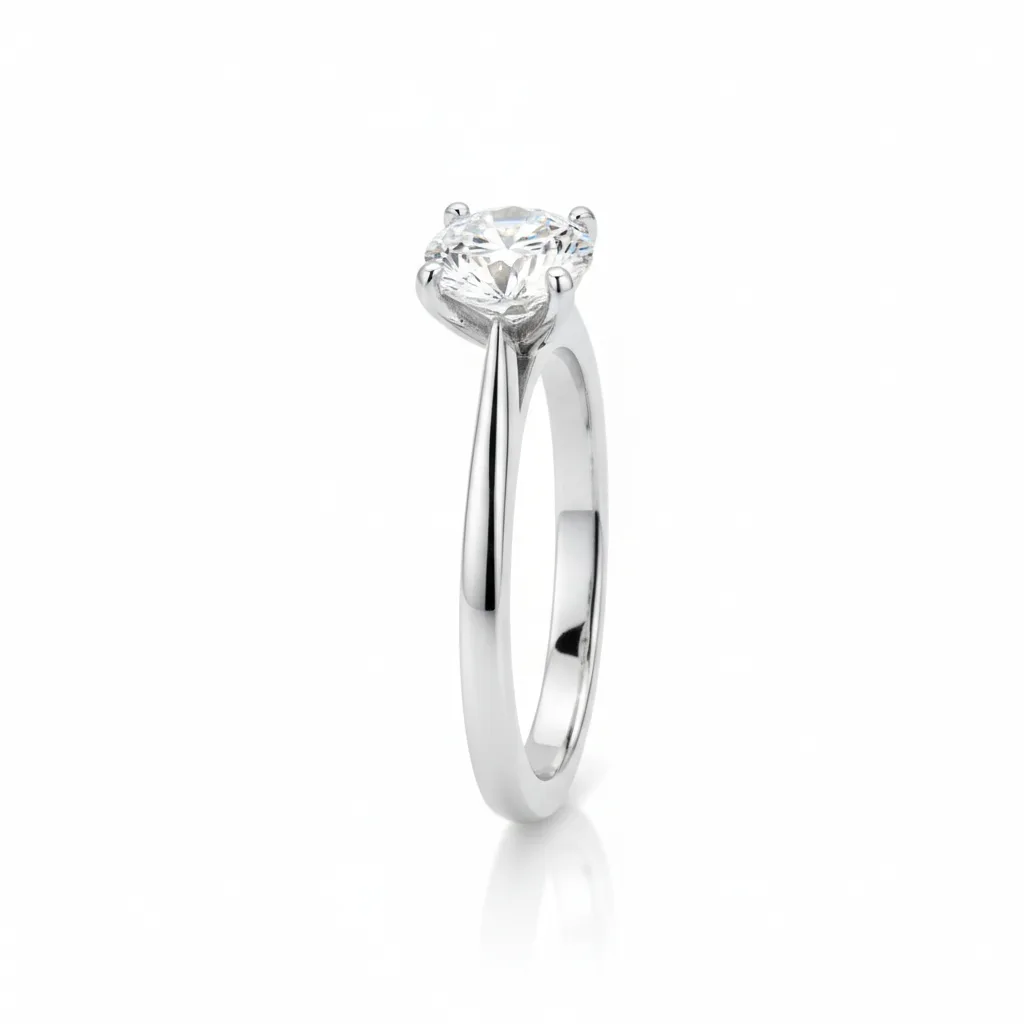 AI-generated platinum solitaire engagement ring with a round diamond